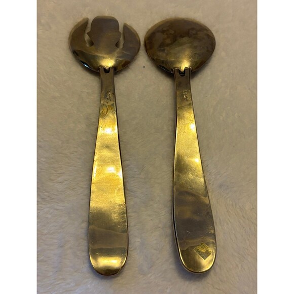 Mexico Alpaca Silver Abelone and Mother of Pearl Inlay Serving Spoon & Fork Set - Picture 2 of 5